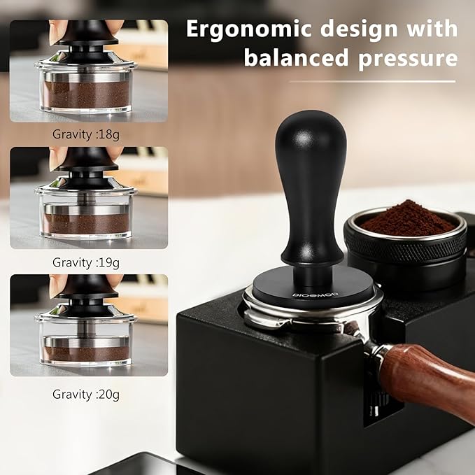 58mm Espresso Tamper – Spring Loaded Coffee Tamper Tool with 30lbs Pressure, Stainless Steel Flat Base for 58mm Portafilter Basket, Barista Accessories