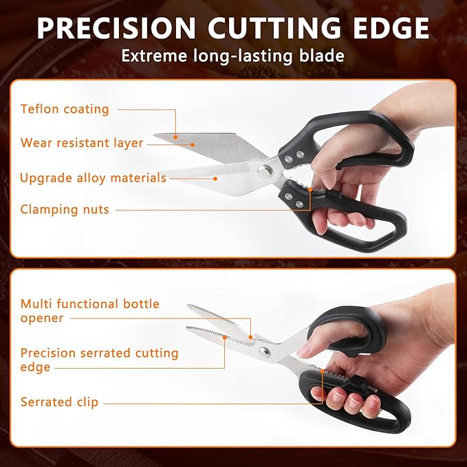 2-Piece Kitchen scissors all purpose heavy duty，Stainless Steel kitchen Shears, sharp utility scissors for cutting chicken, meat，fish, vegetables, and poultry，home kitchen utensils gadgets