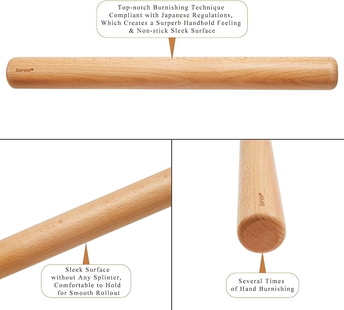 Bamber Wood Rolling Pin for Baking Small Wooden Rolling Dowel Stick Dough Roller for Cookie Dumpling Pastry Pizza Tortilla, 13.4'' by 1.2''