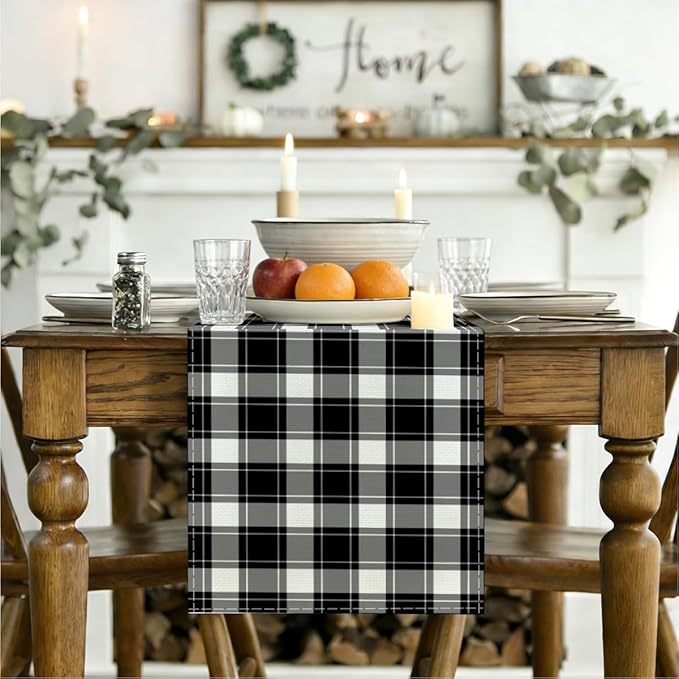 Black and White Gingham Table Runner, Buffalo Plaid Check Table Cloth13x72 Inches Long Table Decor, Kitchen Dining Suppliers for Classic Farmhouse Home Party Indoor Outdoor Decor