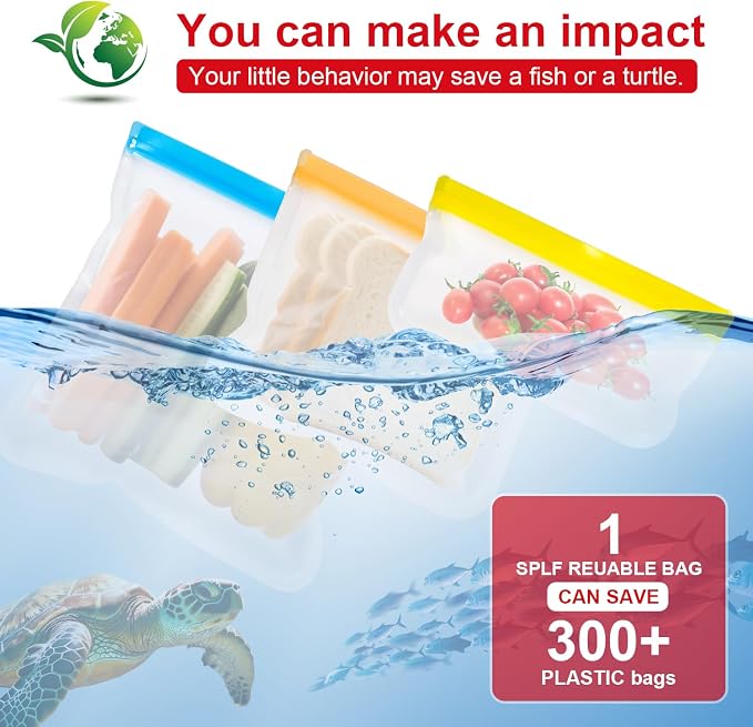 Reusable Food Storage Silicone Bags, Reusable Snack Bags，Leakproof Freezer, BPA Free, 1 Gallon 1 Snack 1 Sandwich Bags, for Home Kitchen, Marinate Food Travel，Fridge Organization (3)