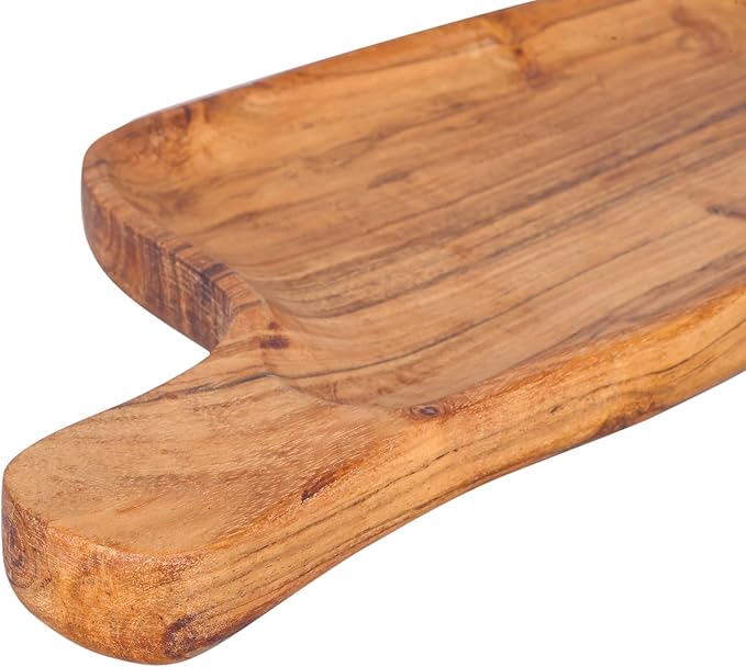 GoCraft Acacia Wood Serving Platter – 11 x 6 Inch – with Handle | Wooden Charcuterie Board for Cheese, Appetizers & Snacks | Natural Finish Bread Tray | Farmhouse Kitchen Décor | Food Display Tray