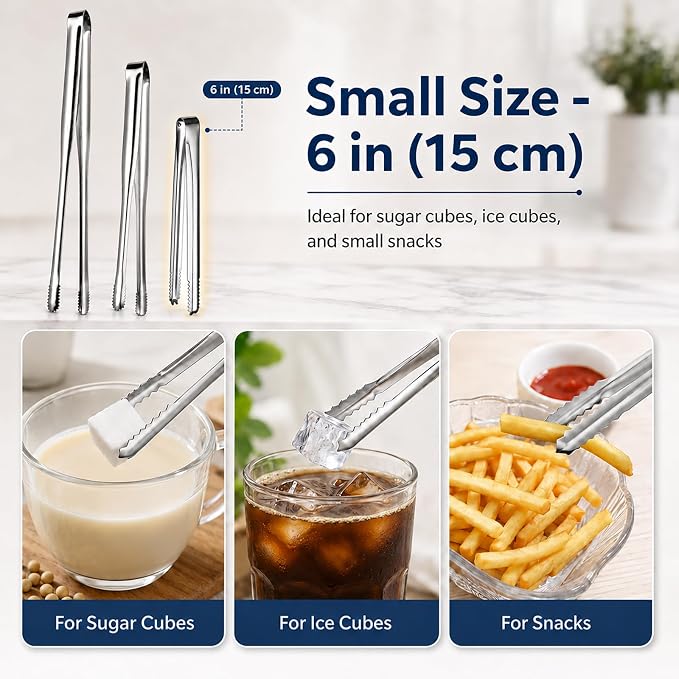 Kitchen Tongs Set of 3 with Storage Case, 304 Stainless Steel Cooking Tongs, 11.5”, 9.5” & 6” Serrated Non-Slip Tips for Grilling, Frying, Salad, Pasta, Ice Cubes (Silver)