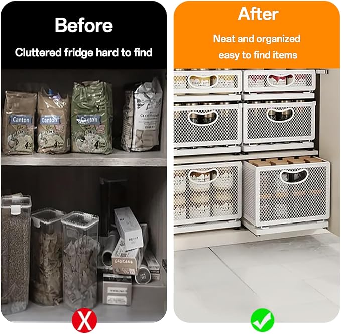 Pull out Cabinet Organizer with Sliding Drawer, 1 Pack Under Sink Organizers and Storage Rack, Adhesive Nano Film Heavy Duty Slide out Pantry Shelves for Kitchen,Sink, 9.6"W x11.8"D x 8.4"H