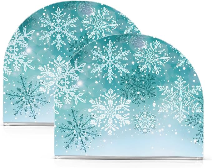 Silver Winter Teal Turquoise Snowflake Christmas Napkin Holder for Tables Paper Cocktail Napkin Holders for Kitchen Dinning Acrylic Dinner Napkin Dispenser for Restaurant Home Decor Bar Accessories