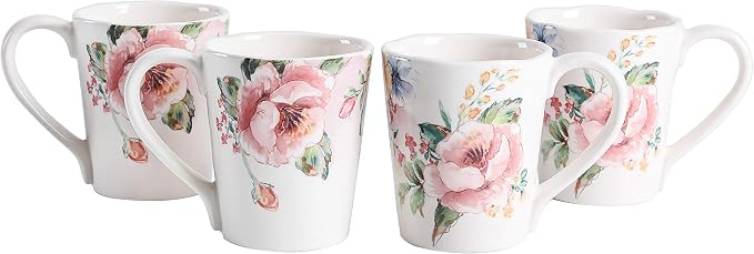 Bico Margret's Garden Ceramic Coffee Mugs Set of 4, 16 oz Large Tea Cups with Handle, Aesthetic Latte Mugs for Cappuccino Cocoa, Lead-Free, Dishwasher and Microwave Safe, Housewarming Gift