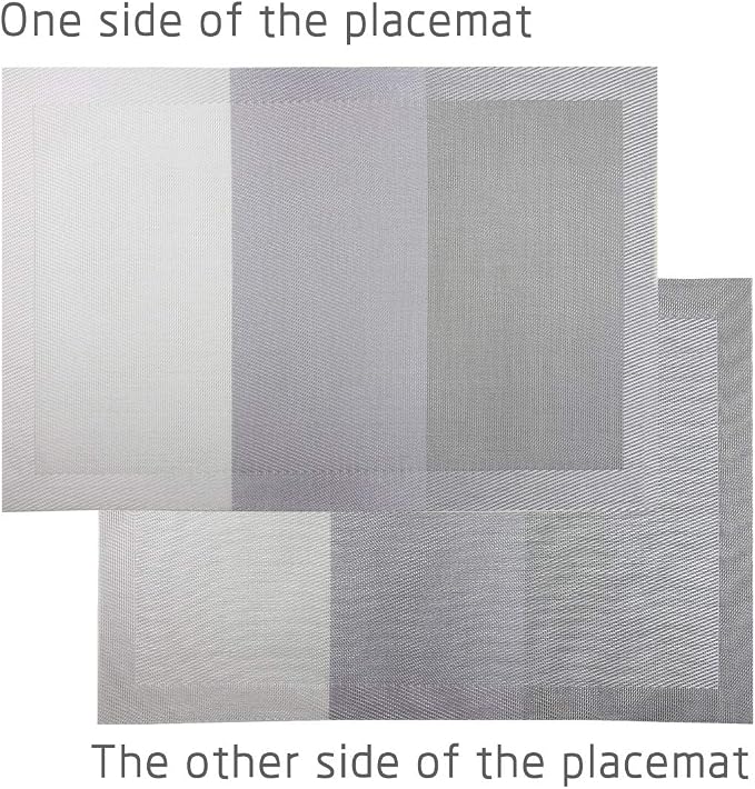 PIGCHCY Placemats 18 x12 Inches Plastic Washable Easy to Clean Table Mats Woven Vinyl Placemats for Dining Table Set of 6(Classic Grey)