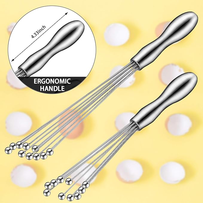 Patelai 2 Pieces Ball Whisk Set 10-Inch and 12-Inch Stainless Steel Ball Whisk Wire Egg Whisks for Cooking, Blending, Whisking, Beating, Stirring(10 Inch, 12 Inch)