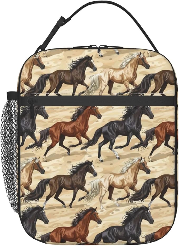 Running Horses Lunch Bag for Women Men Adults, Insulated Lunch Box for Work, Sports, Travel, Picnic, Hiking, Fishing, Wild Horse Pattern Lunchbox Gifts