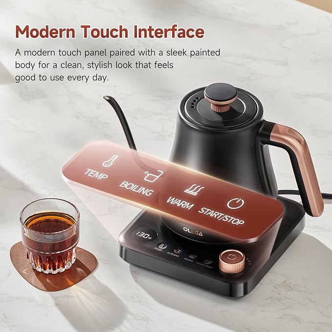 OLEGA Gooseneck Electric Kettle: 1000W Electric Kettles with Temperature Control 0.8L Stainless Steel Electric Tea Kettle Gooseneck Kettle for Coffee Tea Keep Warm (Black)