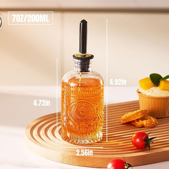 Baalaka 1 Pack Glass Coffee Syrup Dispenser Bottles 7 OZ, Simple Syrup Bottles with Metal Pour Spout, Syrup Dispenser for Coffee Bar Accessories for Maple Honey Syrup Oil and Sauces
