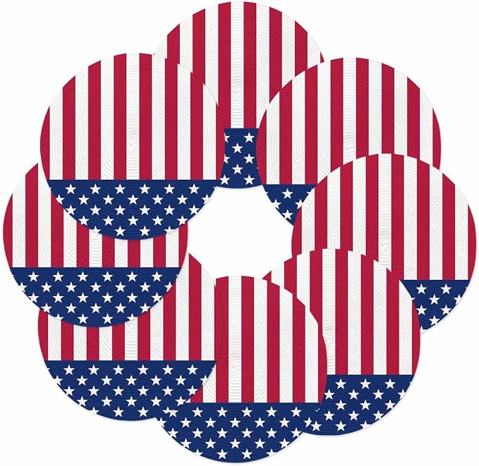 4th of July Round Placemats Set of 8 American Flag Place Mats Independence Day Woven Placemat Red White and Blue Star Stripes Circle Braided Table Mat for Kitchen Dining Table Party Decor 15 Inch