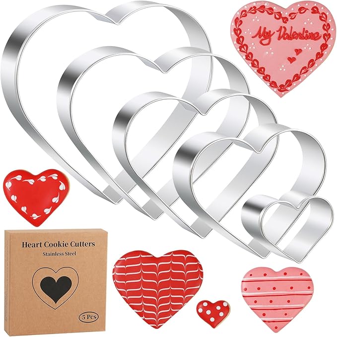 Heart Cookie Cutter Set - 5 Piece - 4.57" 3.86" 2.95" 1.97” 1.38" - Love Shaped Cookies Fondant Biscuit Molds for Valentines Day Holiday Birthday Party - Stainless Steel