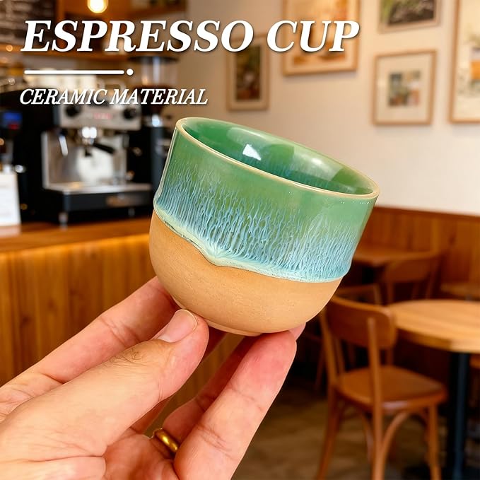 Ceramic Espresso Cups Set of 4, 5 oz Mugs, Double Walled Coffee Mugs for Nespresso Cups, Special Glazed Demitasse Cups Expresso Coffee Cup for Espresso Machine