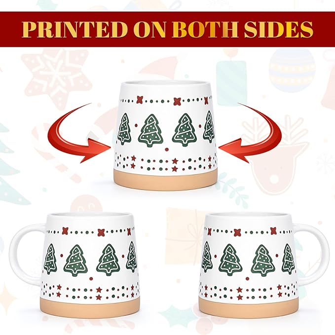 Homlouue Christmas Mugs Set of 4, Merry Christmas Mugs, Holiday Mug, Holiday Coffee Mugs, Xmas Gifts for Friends Family Coworker, 14 Oz