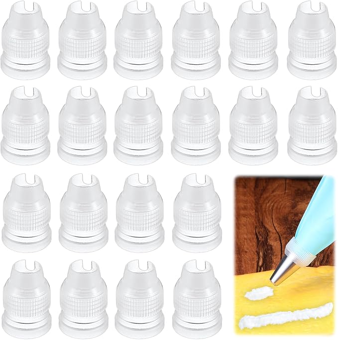 20Pcs Piping Bag Couplers, Transparent Plastic Pipe Tip Coupler for Icing Nozzles, Reusable Small Piping-Tip Holder Cake Decorating Supplies