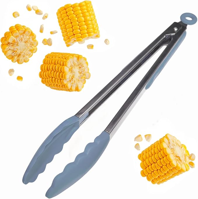 Starpack Get a Grip Silicone Kitchen Tongs (12 Inch) - LFGB Non Toxic, 600°F Heat Resistant, BPA-Free - Heavy-Duty Stainless Steel, Locking - Dishwasher Safe for Nonstick Cookware Light Blue