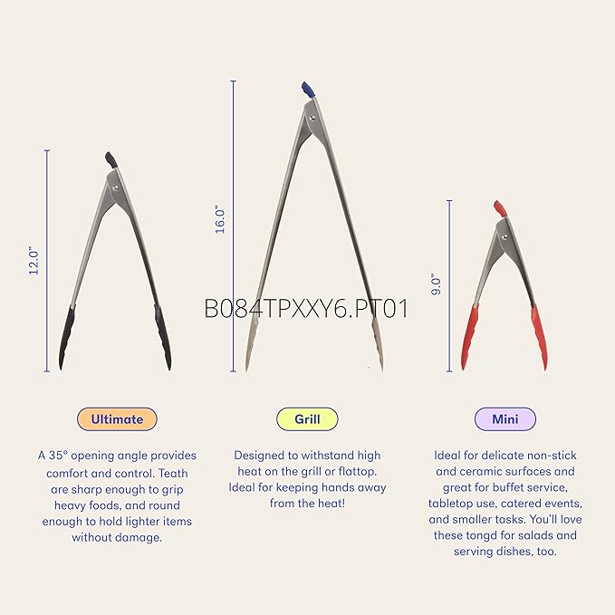 GIR: Get It Right Premium Stainless Steel Locking Tongs - Non-Stick Heat Resistant Silicone and Nylon Tip Food Tongs Perfect For Cooking and Grilling - Ultimate - 13 IN, Slate