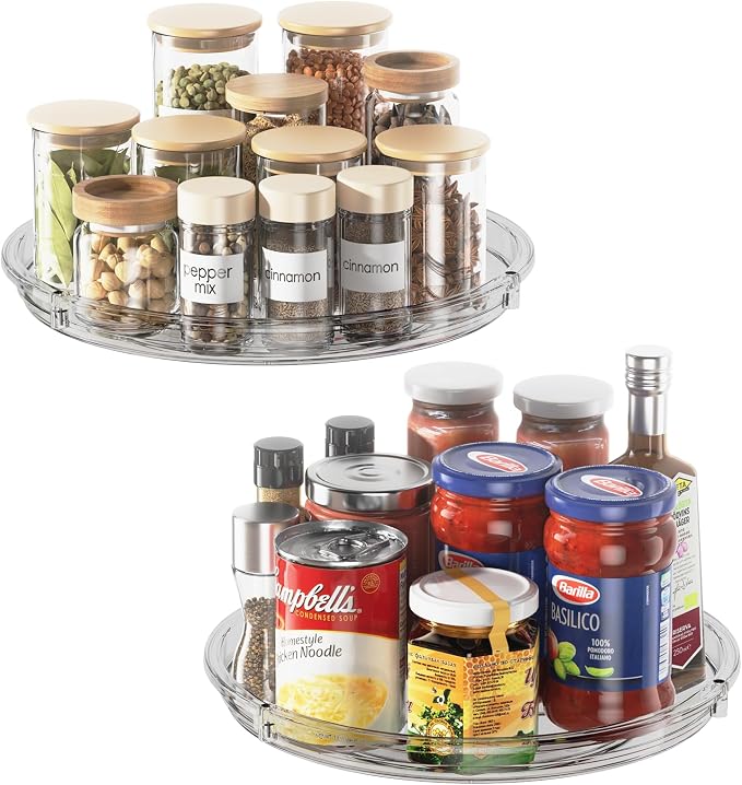 LAMU 2 Pack Lazy Susan Organizer 9 inch Lazy Susan Turntable for Cabinet, Rotating Spice Organization for Cabinet, Kitchen, Table Top, Countertop, Pantry Fridge Organizers and Storage, Gray