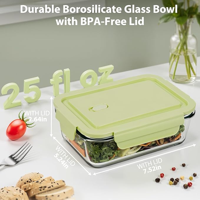 5 Pack 25oz Glass Meal Prep Containers with Air Vent Lids, Borosilicate Glass Food Storage Container with Snap Airtight Lids for Lunch, Food Prep, Microwave, Oven, Freezer & Dishwasher Safe, BPA-Free