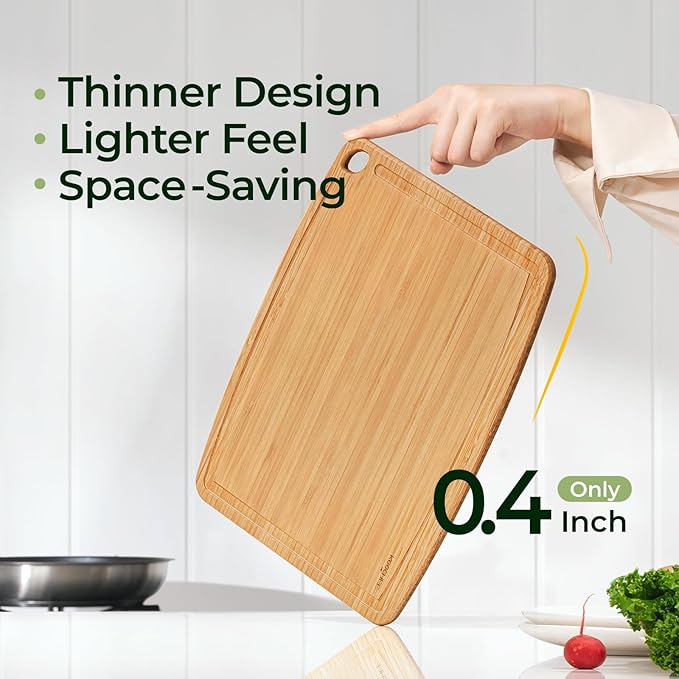 Keechee Dishwasher Safe Bamboo Cutting Boards Durable Lightweight Wood Cutting Board for Busy Kitchen, Easy Storage & Clean Wooden Chopping Boards with Juice Groove Set of 2 (M+S)