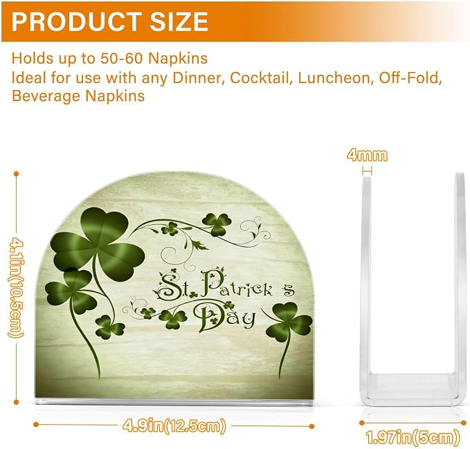 Grunge St Patricks Day Clover Leaves Napkin Holder for Tables Paper Cocktail Napkin Holders for Kitchen Dinning,Acrylic Dinner Napkin Dispenser for Restaurant Home Decor Bar Accessories 2 Pack
