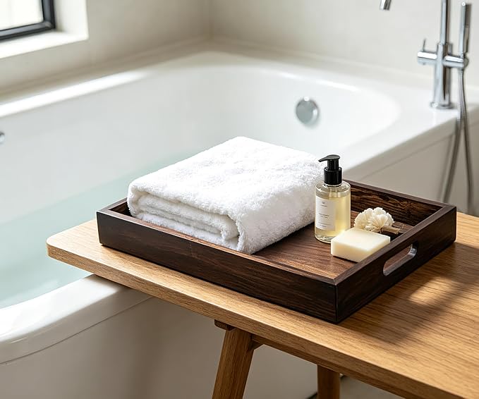 Serving Tray with Handles, 13" x 8.7" Bamboo Tray | Serving Platter for Coffee Table, Tray for Bed, Couch, Ottoman, Kitchen Counter, Rustic Home Decor & Entertaining Essentials