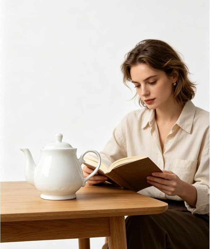 White Porcelain Teapot 400ml, Small Lotus Tea Pot Coffee Tea Water Pot Vintage Ceramic Gooseneck Little Kettle (14oz)