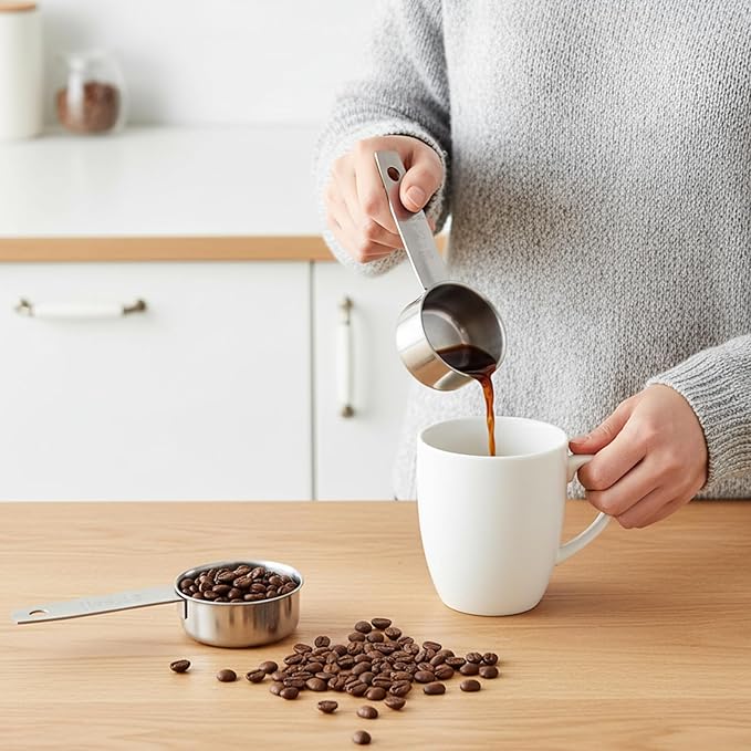 2 Pcs 1/8 Cup (30ml, 1oz) Measuring Cup, Stainless Steel Measuring Scoop Coffee Scoops Small Metal Measure Cups Tablespoon for Wet and Dry Ingredients, Metric and US Measurement, Dishwasher Safe