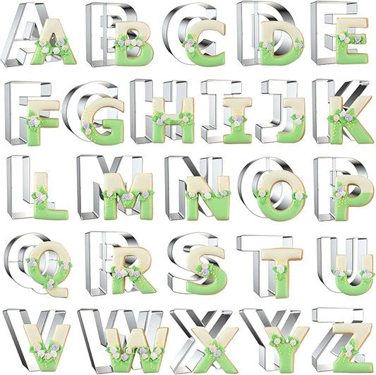 Alphabet Letter Cookie Cutters Shapes Large 3 Inch - 26 Pcs Stainless Steel Cookie Cutter Set Fondant Biscuit Fruit Dough Mold Tools for Birthday, Christmas, New Year and Holiday Party Decorations