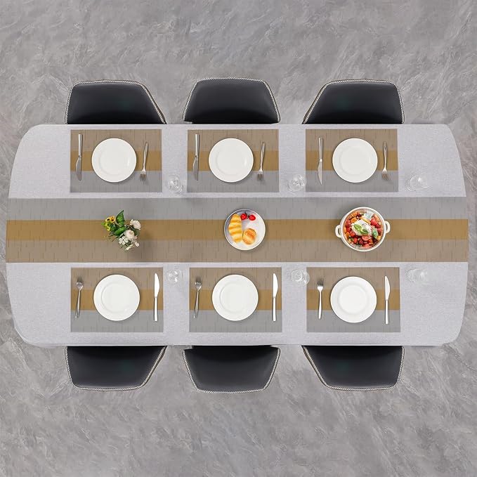 Placemats Set of 6, Vinyl Woven Place Mats Indoor Set of 6 Washable Wipeable PVC Table Mats Heat-Resistant Non Slip Placemat for Kitchen Dining Outdoor Table (Gray Light Brown, Set of 6)
