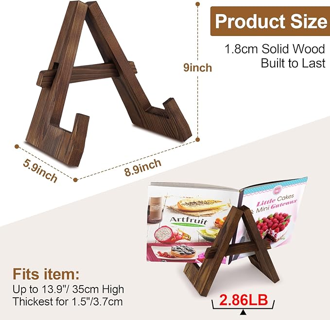 Wooden Cookbook Stand for Kitchen Counter, Rustic Recipe Book Holder, Cook Book Stand for Cooking, Farmhouse Book Display Stand for Cookbook, Tablet, Magazine, Kitchen Decor Gift for Mom