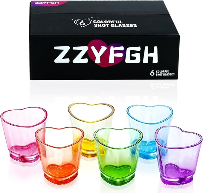 ZZYFGH 6 Pack Colorful Shot Glasses, 1.5 oz Heavy Base Shot Glasses Set, Heart Shaped Shot Glasses Set, Tequila Cups Small Glass, Shot Glasses for Whiskey, Vodka, Spirits & Liquors, Mother's Day Decor