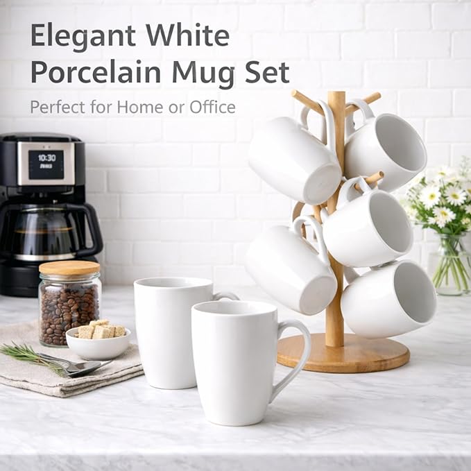 GBHOME 12 OZ Off White Coffee Mugs, Ceramic Coffee Mugs Set with Large Handle for Man,Woman,Dad,Mom, Light Weight Coffee Mugs for Latte/Cappuccino/Cocoa/Milk, Dishwasher &Microwave Safe,12Pcs