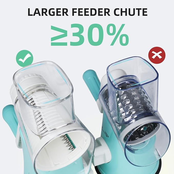 5 in 1 Rotary Cheese Grater, Manual Hand Crank Cheese Grater With Reinforced Suction & 5 Interchangeable Blades, Multifunctional Cheese Shredder, Easy to Use and Clean, Blue