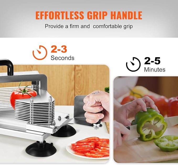 VEVOR Commercial Tomato Slicer, 1/4"+3/8"+3/16" Tomato Cutter Slicer, Stainless Steel Heavy Duty Tomato Slicer Machine, Manual Tomatoes Slicer with Non-slip Feet, Cutting Tomatoes, Cucumbers, Bananas