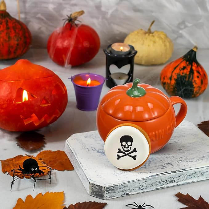 DOITOOL Halloween Pumpkin Mugs Set of 2 Ceramic Coffee Cups with Handle 5.31 Inch Pumpkin Shape Mugs for Coffee Milk and Hot Drinks