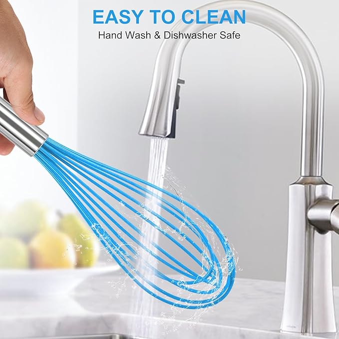 NileHome Whisk Commercial Stainless Steel wisk & Silicone Non-Stick Coated Small Whisk Set 8" 10" 12" Kitchen Wisk Wire Whisks for Cooking 3 Pack, Bule