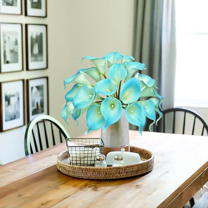 Letjolt Peacock Blue Calla Lily 20Pcs Artificial Flowers Bouquet for Wedding Bride Shower Blessing Gift Home Decoration Faux Calla Lilies Flower, 20 Pieces