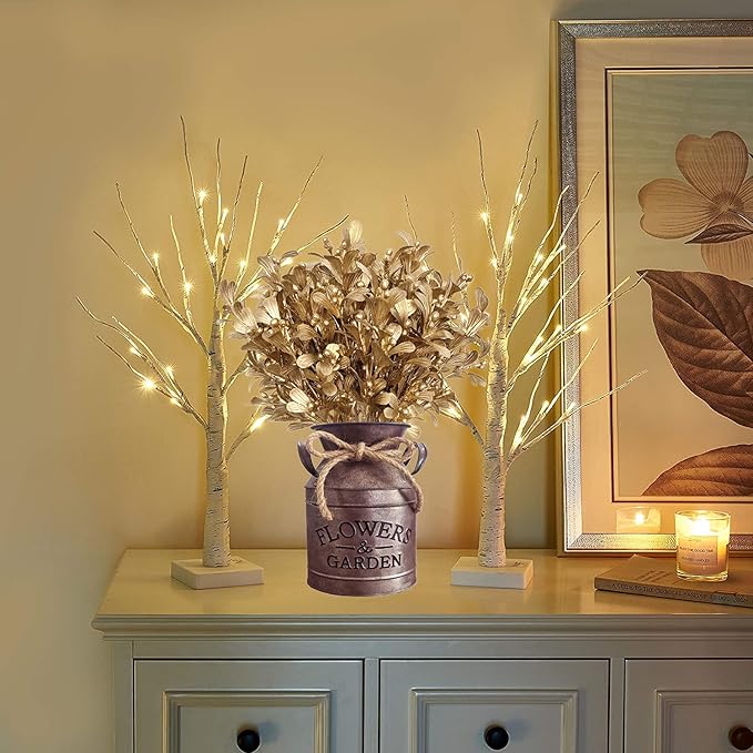 Artificial Flowers Christmas Decor, Golden Leaves Branches Plants Fake Berry Grass for Wedding Bridal Bouquet Party Indoor DIY Home Office Table Centerpieces Arrangements Decoration - Gold 4 Pack
