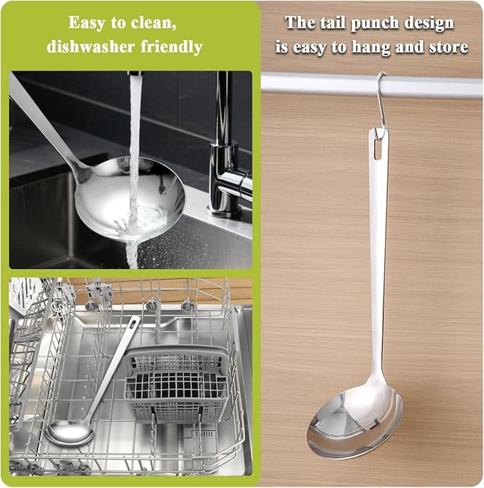 Berglander Stainless Steel Soup Ladle, 11.8" Durable Ladel Spoon for Serving or Cooking, Dishwasher Safe, Durable & Rust-Resistant Cooking Utensil