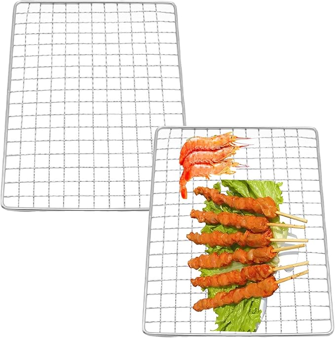 2 Pack Portable Charcoal Grill Grate Replacement 8'' x 6'' Stainless Steel BBQ Smoker Grill Grates Rack for Lightweight Tabletop Grill Backpacking Stove Fire Pit Camping Folding Grills Cookout