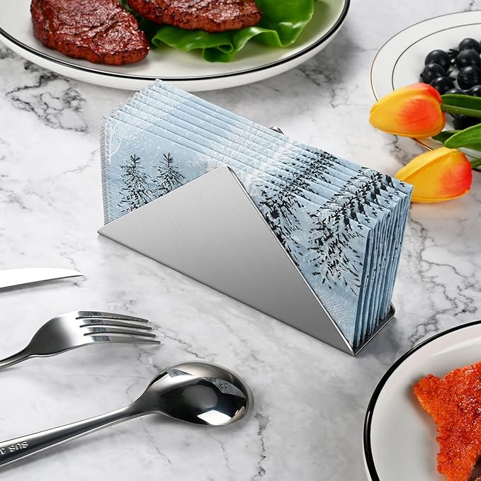 Silver Stainless Steel304# Napkin Holder for Table,Metal Standing Tissue Dispenser Organizer for Kitchen Dining Table,Cocktail Picnic Bar Napkins Holder,Upright Metal Napkin Dispenser.1 Piece
