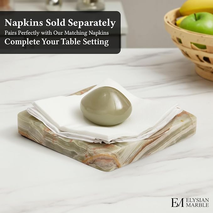 Marble Cocktail Napkin Holder with Weight, Modern Square Napkin Holder for Table, Decorative Heavy Napkin Holder for Indoor & Outdoor Dining, Kitchen & Coffee Table Decor - Green Onyx
