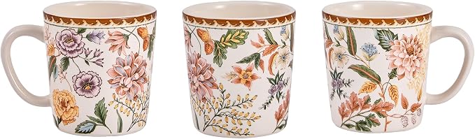 Bico Blooming Moment Ceramic Coffee Mugs Set of 4, 18 oz Large Tea Cups with Handle, Aesthetic Latte Mugs for Cappuccino Cocoa, Lead-Free, Dishwasher and Microwave Safe, Housewarming Gift