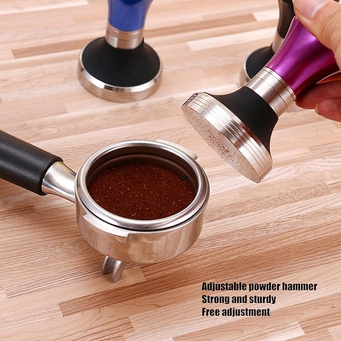 Luqeeg Coffee Tamper, 58mm Flat Metal Espresso Pressure Tamper, Stainless Steel Base Coffee Powder Hammer Espresso Tamper Coffee Tools for Home Coffee Kitchen Espresso Accessories (Rose Red)