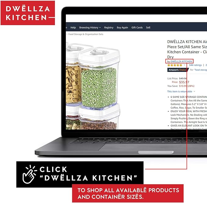 DWËLLZA KITCHEN Airtight Food Storage Containers with White Lids 1.7L - 4 Pc Air Tight Pantry Storage Containers Clear Kitchen Organization and Storage Set BPA-Free - Keeps your Food Fresh & Dry