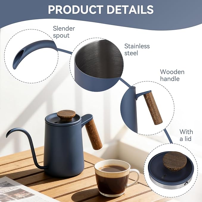 Gooseneck Coffee Kettle, 20oz Small Pour Over Coffee Kettle Stainless Steel Pour Over Drip Pot Stovetop Gooseneck Kettle 600ml Tea Pot with Long Narrow Spout for Tea Coffee (Blue)