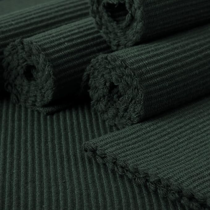 Encasa XO Dining Placemat Set of 6 | Dark Green Color | Fine Ribbed Cotton Table mat | Size 19x13 in | Machine Washable
