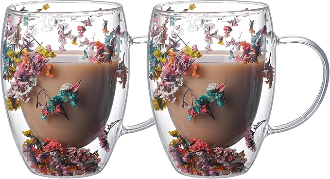 NBHUZEHUA Double Wall Coffee Mugs Set of 2 Insulated Glass Cup Set Newly Wed Engagement Anniversary His and Hers Gifts for Couples